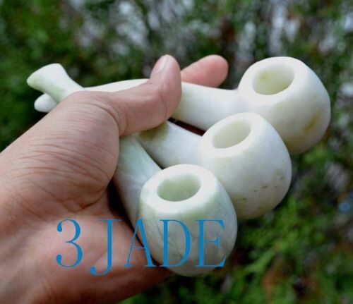 Hand Carved Natural Serpentine Stone Tobacco Pipe Lantian Jade