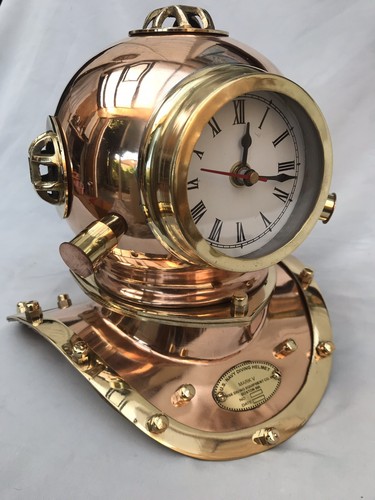 Diving Divers Helmet Nautical Hampton Clock Solid Polished Copper Brass Finish