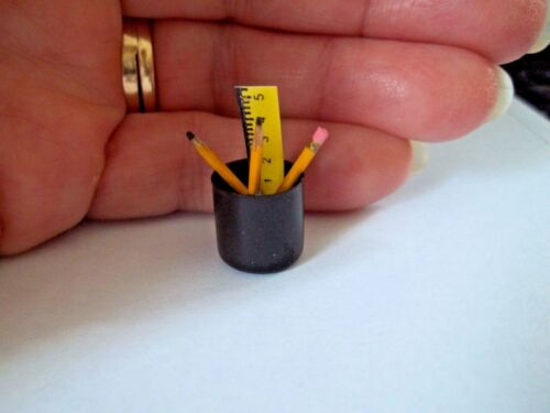 PENCIL HOLDER WITH PENCILS AND RULER DOLL HOUSE MINIATURE