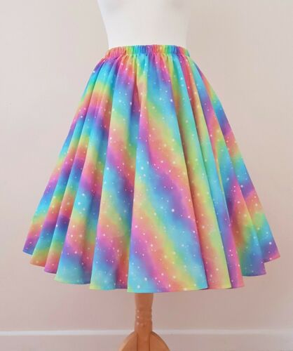 1950s Circle Skirt Pastel Galaxy Print All Sizes Rainbow Stars Pink Rockabilly 