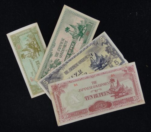 BURMA WWII Japanese Government 10 5 1 1//2 Rupees Notes