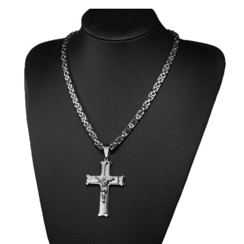 Kruzifix Edelstahl Panzerkette Jesus Christus Kreuz Königskette Halskette 35065