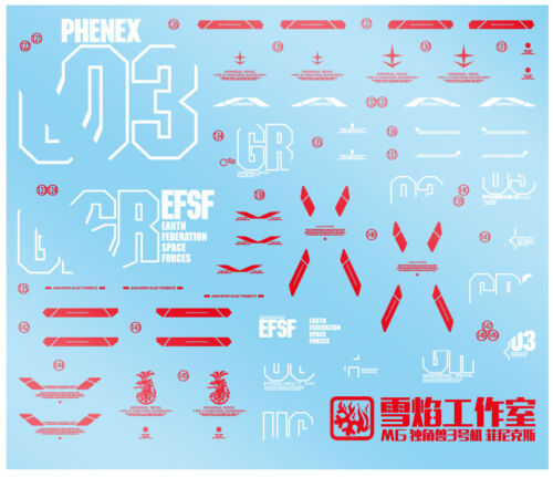 MG 1//100 RX-0 UNICORN GUNDAM 03 PHENEX Gundam Model Water Slide Decal SNOWFIRE