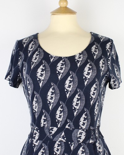 White Stuff Dress Ladies Printed Jersey Short Sleeve Scoop Pockets Semi Fit