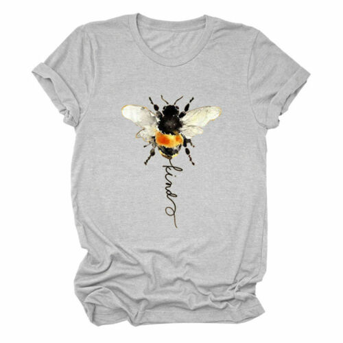 Women Bee Kind Print Tee Top Casual Short Sleeve Streetwear Blouse T-Shirt