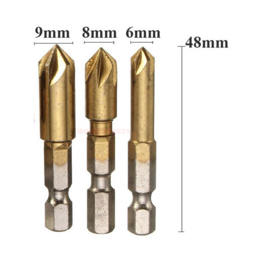 6Pcs//Set HSS Hex Shank Five Flutes Countersink Drill Bits Power Tool Accessories