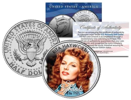 RITA HAYWORTH Coin 1950s Sex Symbol Colorized JFK Kennedy Half Dollar U.S