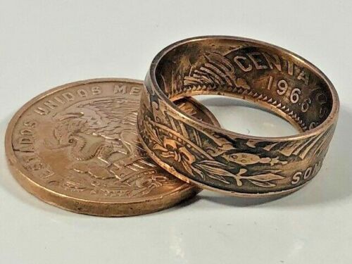 Size 9-13.5   Mexican 20 Centavos Coin Ring Hand Made 