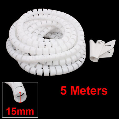 10-30mm Flexible Spiral Tube Cable Wire Wrap Computer Manage Cord w Clip White