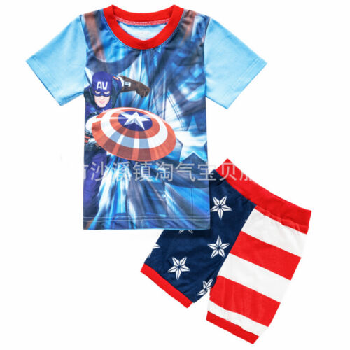 Details about  / 2PCS//SET Kid Boys Captain America Casual Sleepwear Pajamas Matching Outfits 1-8Y