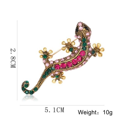 Women Vintage Gold Plated Crystal Rhinesone Gecko Brooch Pin Jewelry Party Gift 
