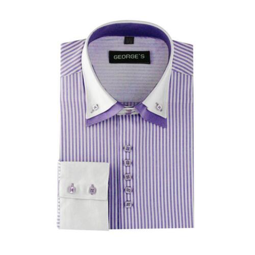 Men/'s Fashionable Casual Striped Dress Shirt #606 Button Down Double Collar