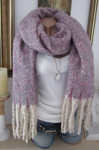 XXL inverno foulard sciarpa di svolta Scialle con frange stola ROSA-LILLA-GRIGIO Melliert