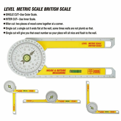 Pro Angle Finder Miter Saw Protractor Measuring Ruler Tool Goniometer Durable US