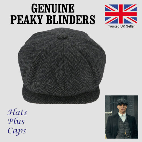 Genuine Peaky Blinders Dentons Gatsby Newsboy Cap 100% Wool Grey Blue Brown 