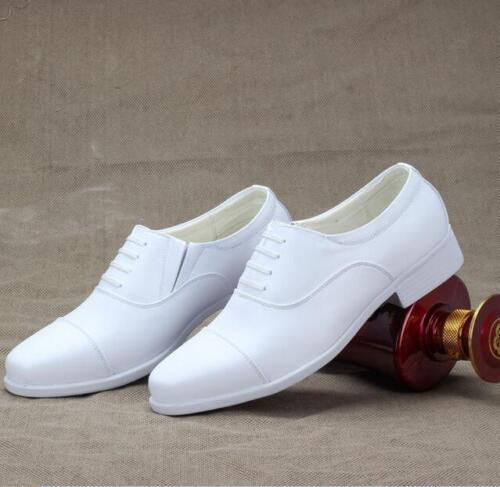 White Mens Lace Up Pointed Toe Business Formal Wedding Shoes Dress Chunky Heels