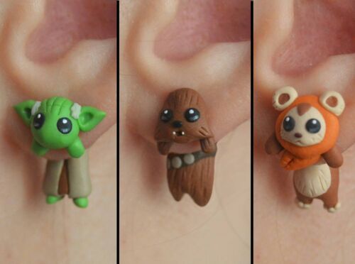 regular pierced Ewok or Jawa Star wars earrings : Yoda Baby Yoda. Chewbacca 