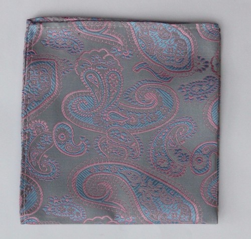 Hankie Pocket Square Handkerchief Silver Blue /& Pink Paisley