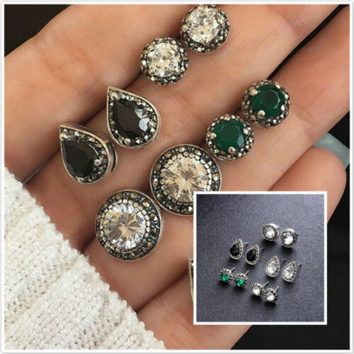 5 Pair/Set Boho Water Drop Crystal Rhinestone Stud Earrings Women Party Jewelry 