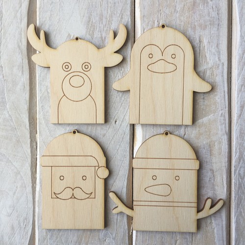 Étiquettes de Noël en bois contreplaqué décorent des décorations de Noël en bois bricolage 4 PACK