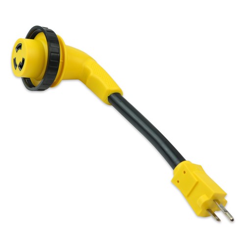 12/" 90 Degree DogBone Power Adapter 15-Amp Male and 30-Amp Female twist lock