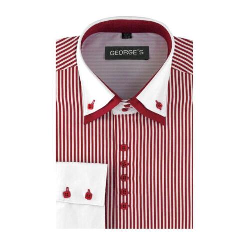 Men/'s Fashionable Casual Striped Dress Shirt #606 Button Down Double Collar