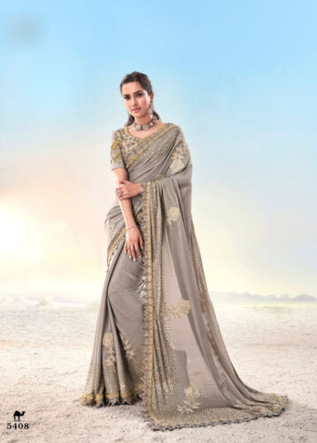 Details about   Designer Beige Zari Zarkan Crystal Work Bollywood Sari CrushNet Party Wear Saree 