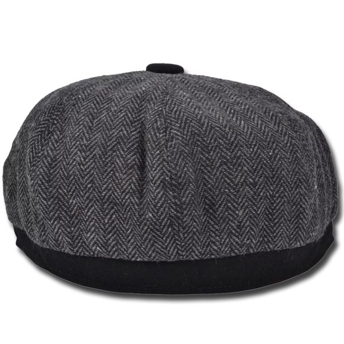 Mens Girls Peaky Blinders Style Wool Newsboy Flat Cap Grey Tweed Herringbone Hat