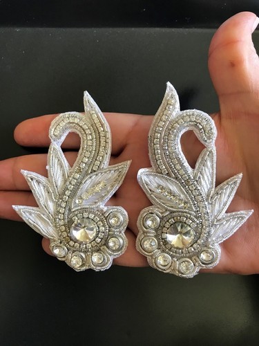 1 Pair Latest Indian Golden Zari Stone Zari Applique//Motif Indian Ethnic style