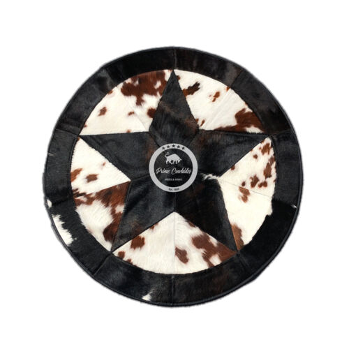 Round Cowhide Rug Tricolor Single Star 40" 3.3 ft - 5 ft 60" 
