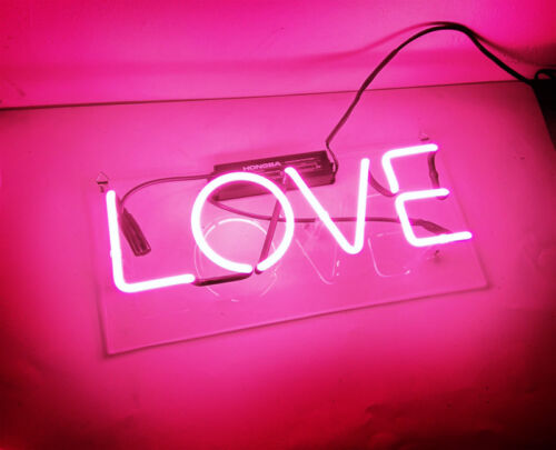 14/"x7/"LOVE Neon Sign Light Handmade Real Glass Tube Wall Decor Birthday Gift
