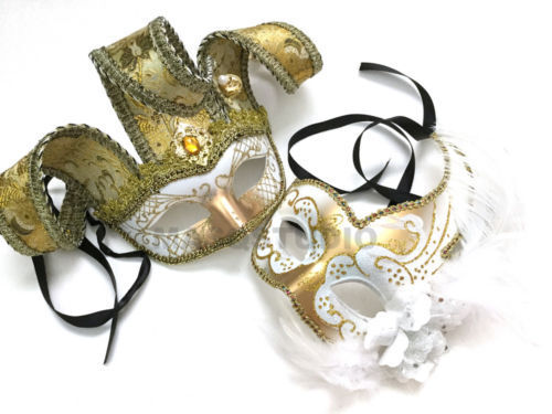 Couple Masquerade ball mask pair school prom dance Mardi Gras Jester Mask Pair