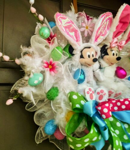 Handmade 26/" Mickey Mouse Minnie Mouse Easter Wreath XL Easter Door Decor