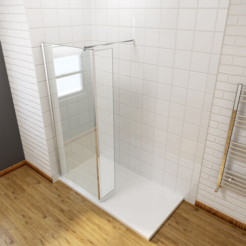 Walk In Wet Room Shower Enclosure Screen Return Glass Panel W// Stone Tray+Waste