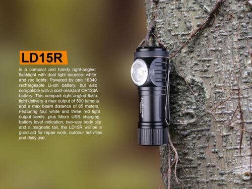 Fenix LD15R 500 Lumens LED USB rechargeable right angled flashlight w//battery