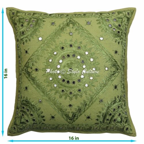 Handmade Pillow Case Cover Embroidered Abstract Mirror Cushion Cover  16" Throw 
