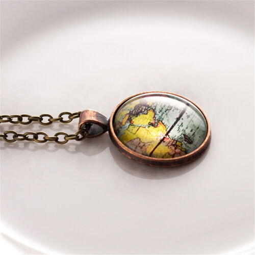 Vintage Minimalist World Map Glass Globe Dome Pendants Fashion Long Necklaces 