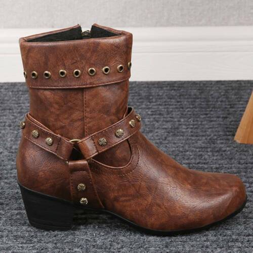 Details about   Ladies Womens Retro Ankle Zip Up Mid Block Heel Boots Casual Booties Shoes Size 