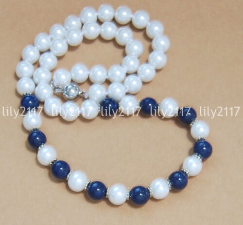 Naturel 8 mm blanc Akoya Shell Pearl Blue Lapis lazuli perles rondes Collier 18/"