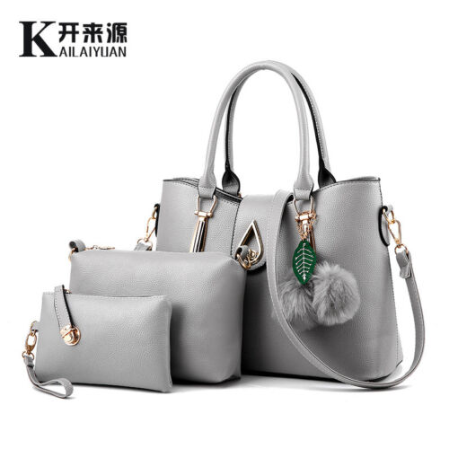 3Pcs Fashion Women's Handbag Set PU Leather Shoulder Messenger Tote Purse Bag 