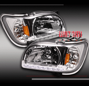 01-04 TOYOTA TACOMA DRL LED CRYSTAL HEAD LIGHT W//CHROME TRIM CORNER SIGNAL 02 03