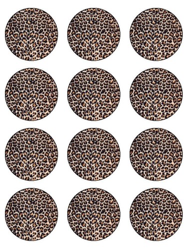 Cake Bun Toppers 12 x Brown Leopard Print 2/" PRE-CUT Edible Rice Paper Cupcake
