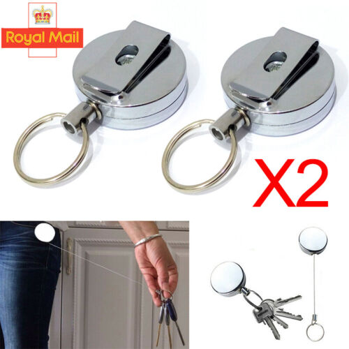 2X Recoil Extendable Metal Wire Key Chain Ring Clip Pull Keyring Retracting TN