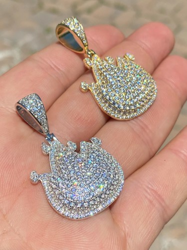 Real 925 Sterling Silver Hip Hop Fire Emoji Pendant Necklace Iced Flame