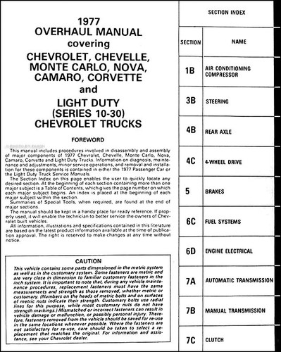 1977 Chevy Car Truck Transmission Overhaul Manual 77
