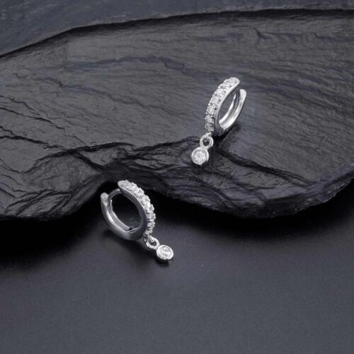 Diamond Treats 925 Sterling Silver Mini Hoop Drop Earrings Bezel Zirconia Gift