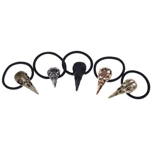 Halloween Silver Bird Skull Hair Tie Plague Doctor Crow Raven Cool Elastic FO