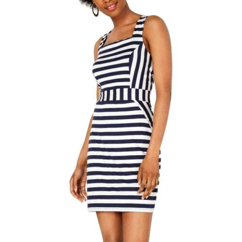 Be Bop Dress White Size Medium M Junior Striped Square Neck Sheath $39 #052