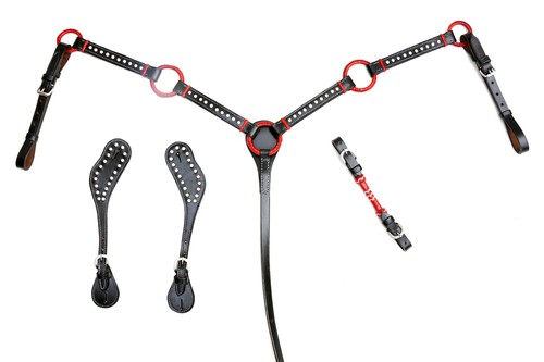 Western Black Set of Head Stall //Breast collar//Reins//Spur And Curb Strap
