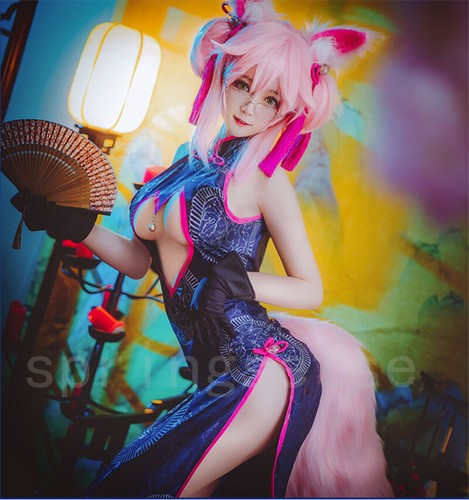 FGO Fate Grand Order Tamamo Vitch Koyanskaya Qipao Cheongsam CosplayCostume Tail